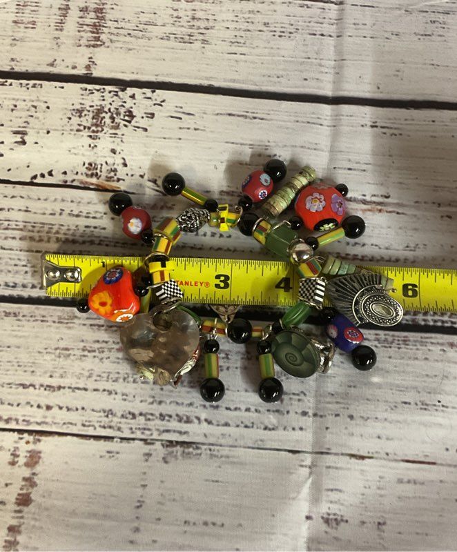 Elastic Charm Bracelet Silver Glass & Stone Charms