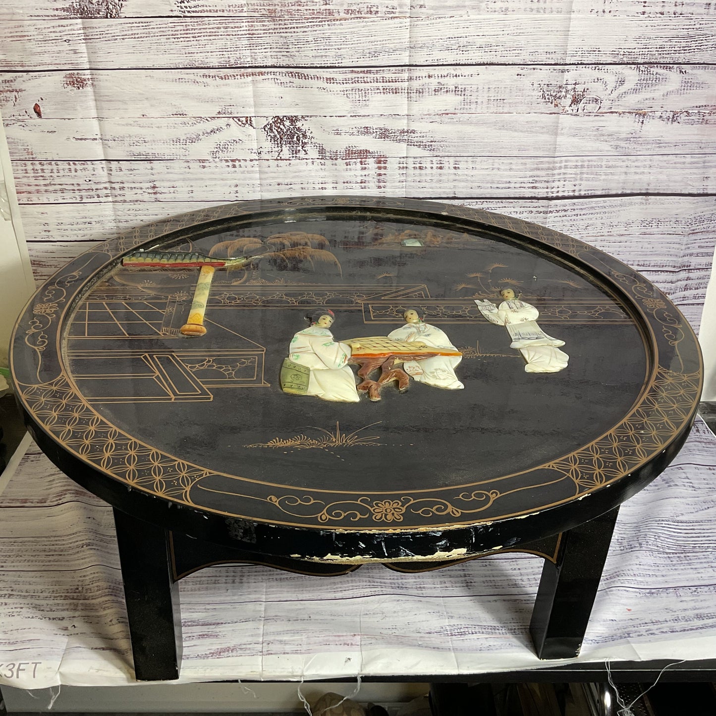 VTG./ANTIQUE Small Chinese Mother of Pearl Black Lacquer Table- 24x24x10