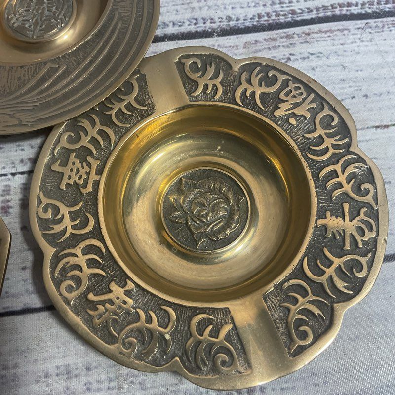 Set Of 3 Vintage Korean Brass Ashtrays