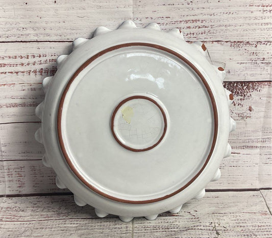Vintage Hand Painted 9.5" Pottery Apple Tree Pie Dish Multicolor