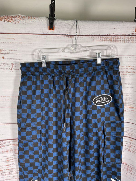 Von Dutch Men's Checkered Black & Blue Jogger Logo Pants Size L