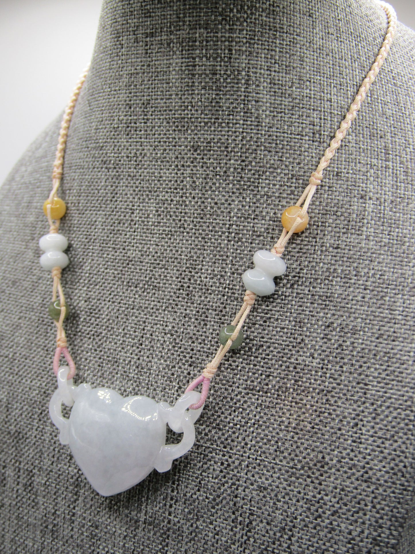 Jade Heart Pendant Drawstring Necklace