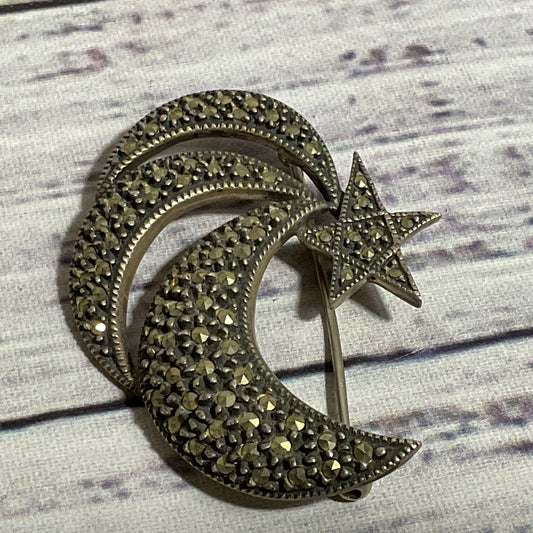 VTG. JUDITH JACK JJ Sterling Silver & Marcasite Starburst 1.75" Brooch- 11.95g