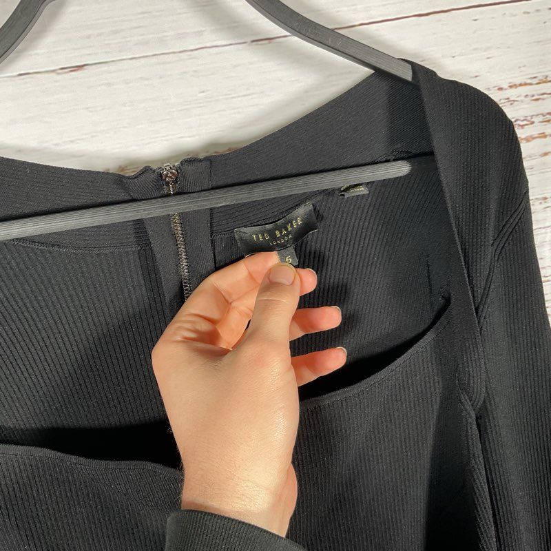 Ted Baker Black Sweetheart Neck Ribbed Knit Bodycon Mini Casual Dress - Size 6