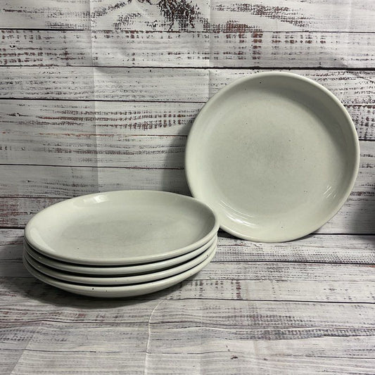 Galaxy Stoneware 5 Pc Trend Pacific Milkstone White/Brown Spots Dinner Plate Set