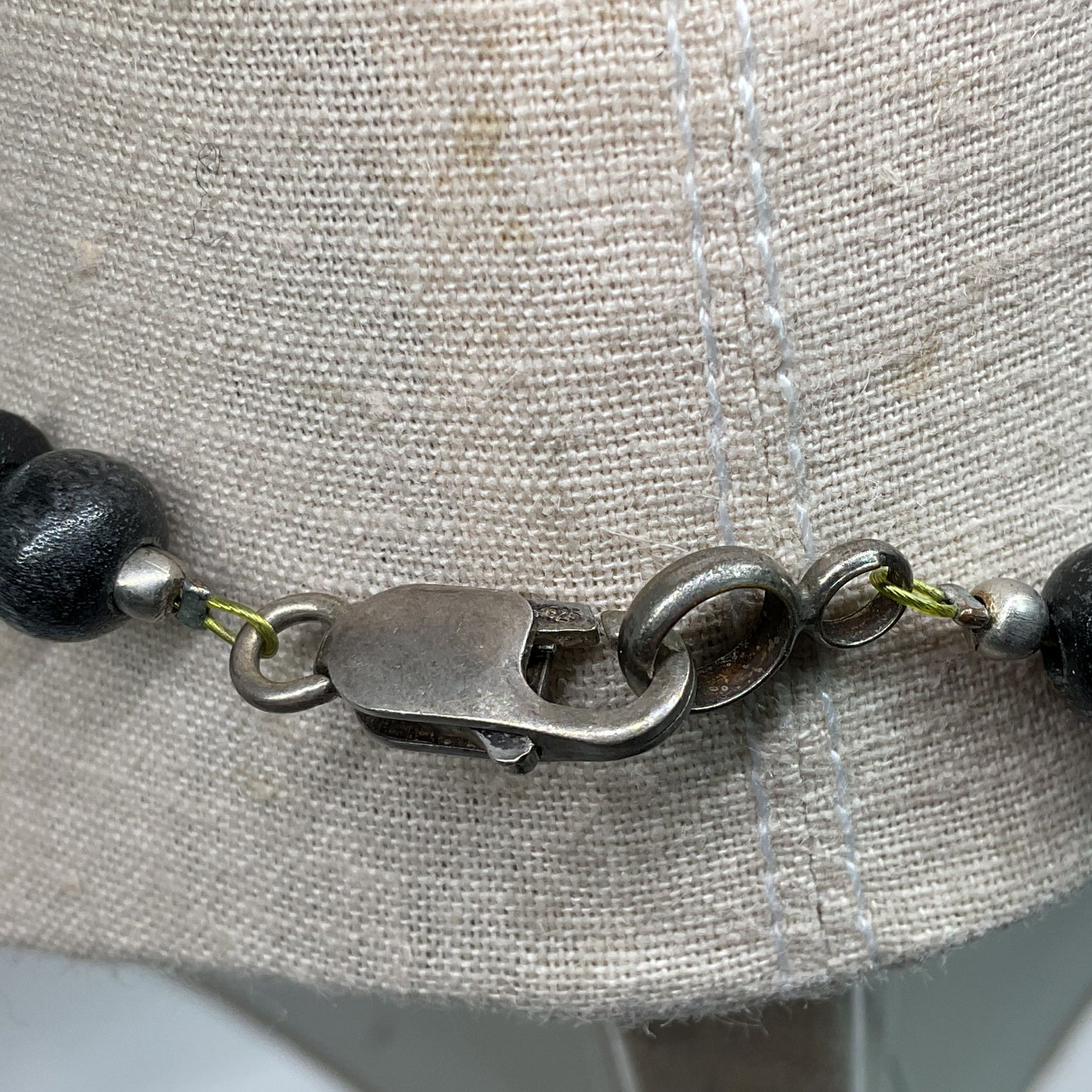 Sterling Silver Black Wood Graduated Beaded Necklace- 25"