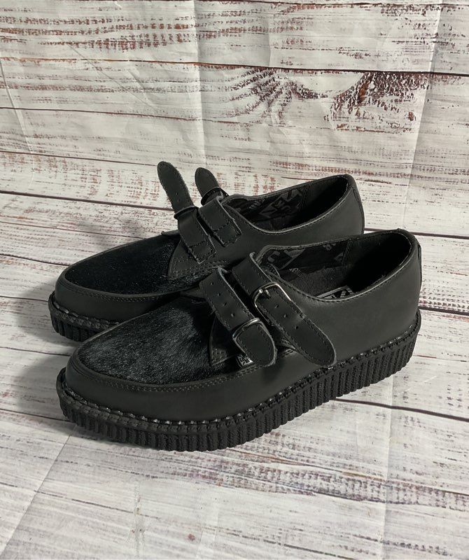 T.U.K. Women's Black Leather Platform Creeper Shoes Size 5