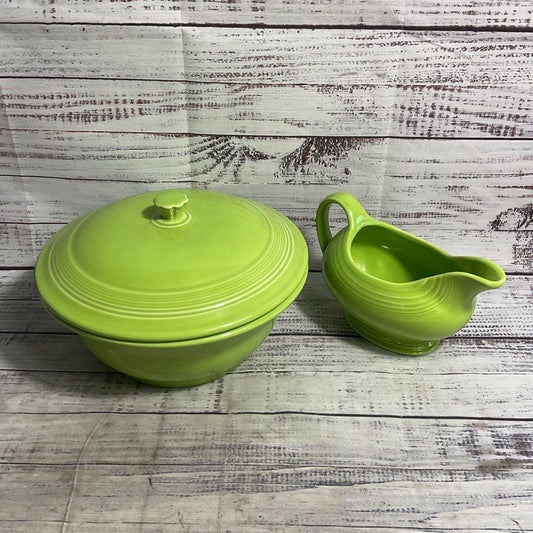Fiesta Chartreuse Green 2 Pc. Holloware Set Gravy Boat & 9" Lidded Serving Bowl