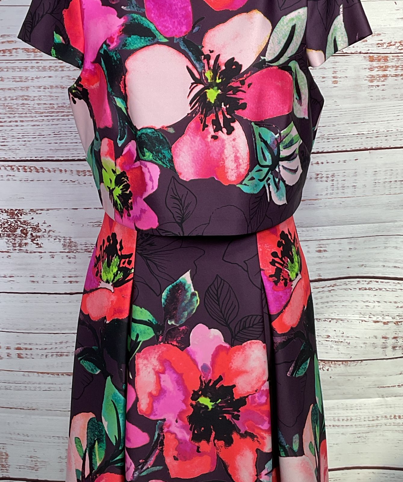 Vince Camuto Floral Print Short Sleeve Dress Multicolor 10