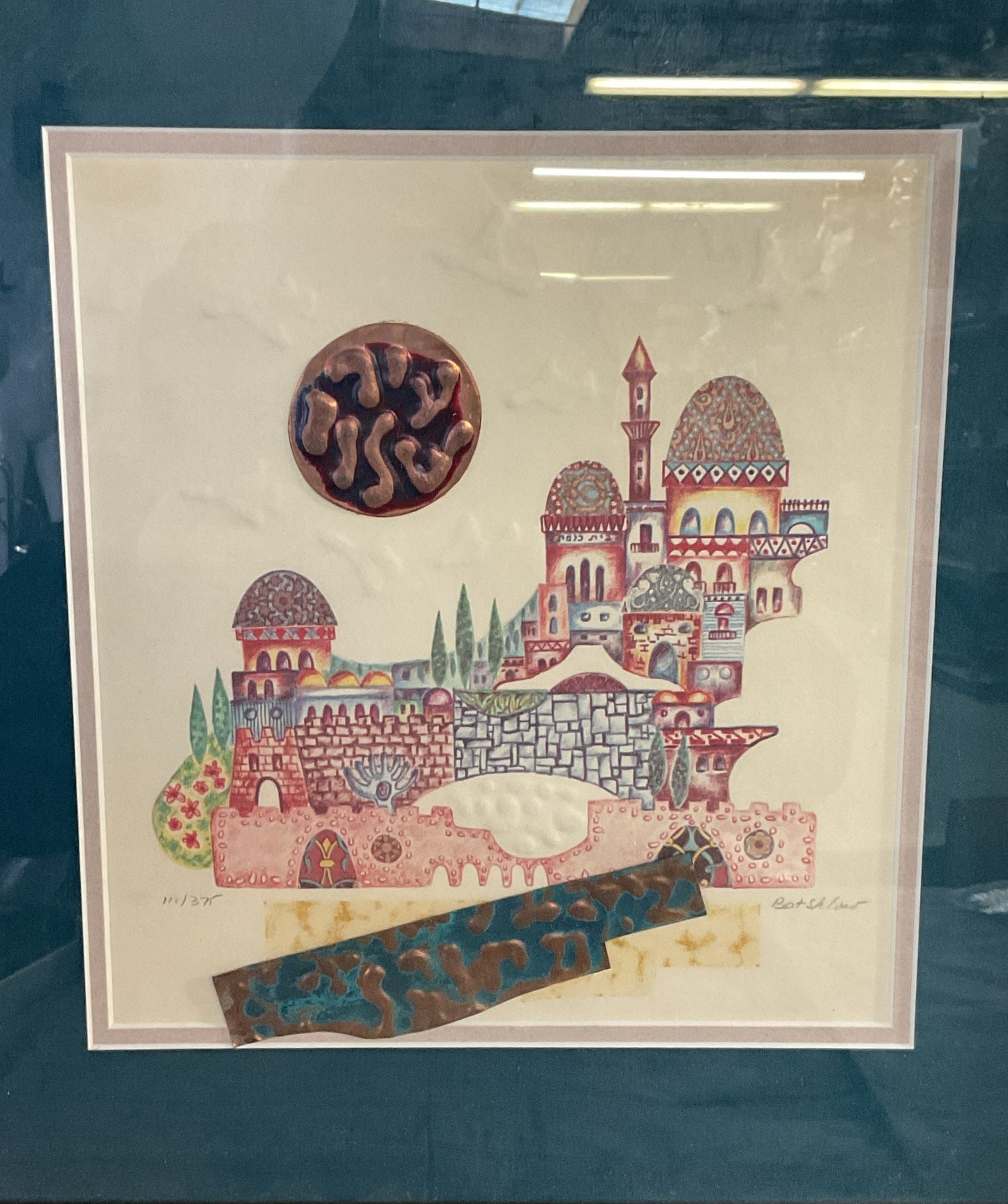 The Wailing Wall Framed Mixed Media Signed By Bat Shlomo