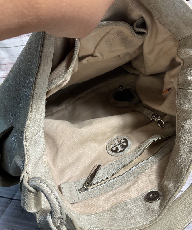 Tory Burch Women's Misty Gray Leather Tote Shoulder Bag