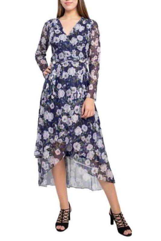 NWT Women's Laundry by Shelli Segal Pink and Blue Floral Mesh Wrap Dress Size 0