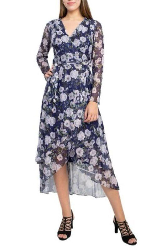 NWT Women's Laundry by Shelli Segal Pink and Blue Floral Mesh Wrap Dress Size 0