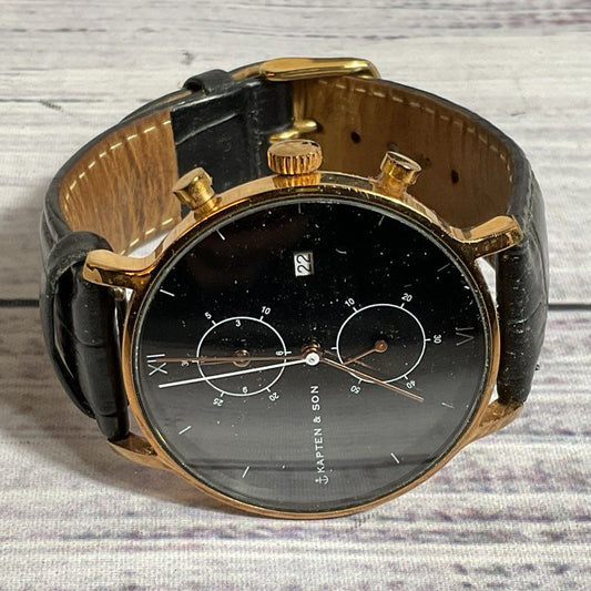 KAPTEN & SON Men's Gold Tone Black Crock Embossed Leather Chronograph Watch