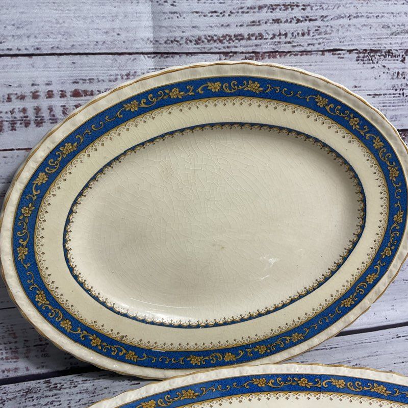 Myott Powder Blue 2 Pc Staffordshire Porcelain 10", 14" Serving Platter Set 5681