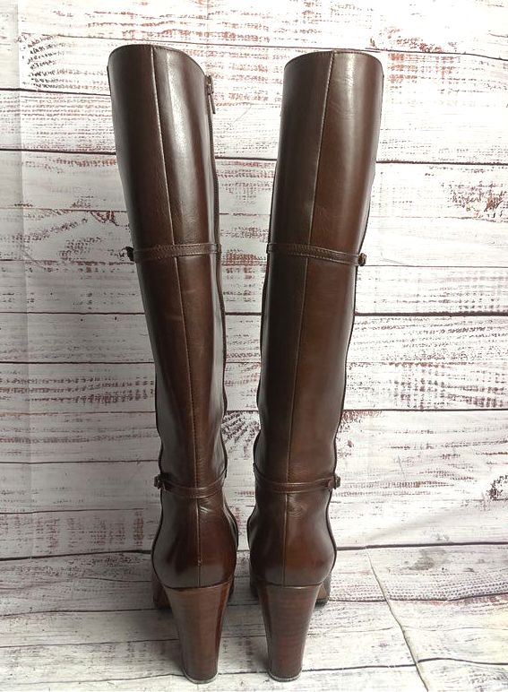 Julianelli Vintage Leather Buckle Detail Calf High Boots Brown 8