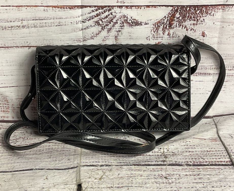 Emporio Armani Quilted Patent Leather Convertible Shoulder Bag Black