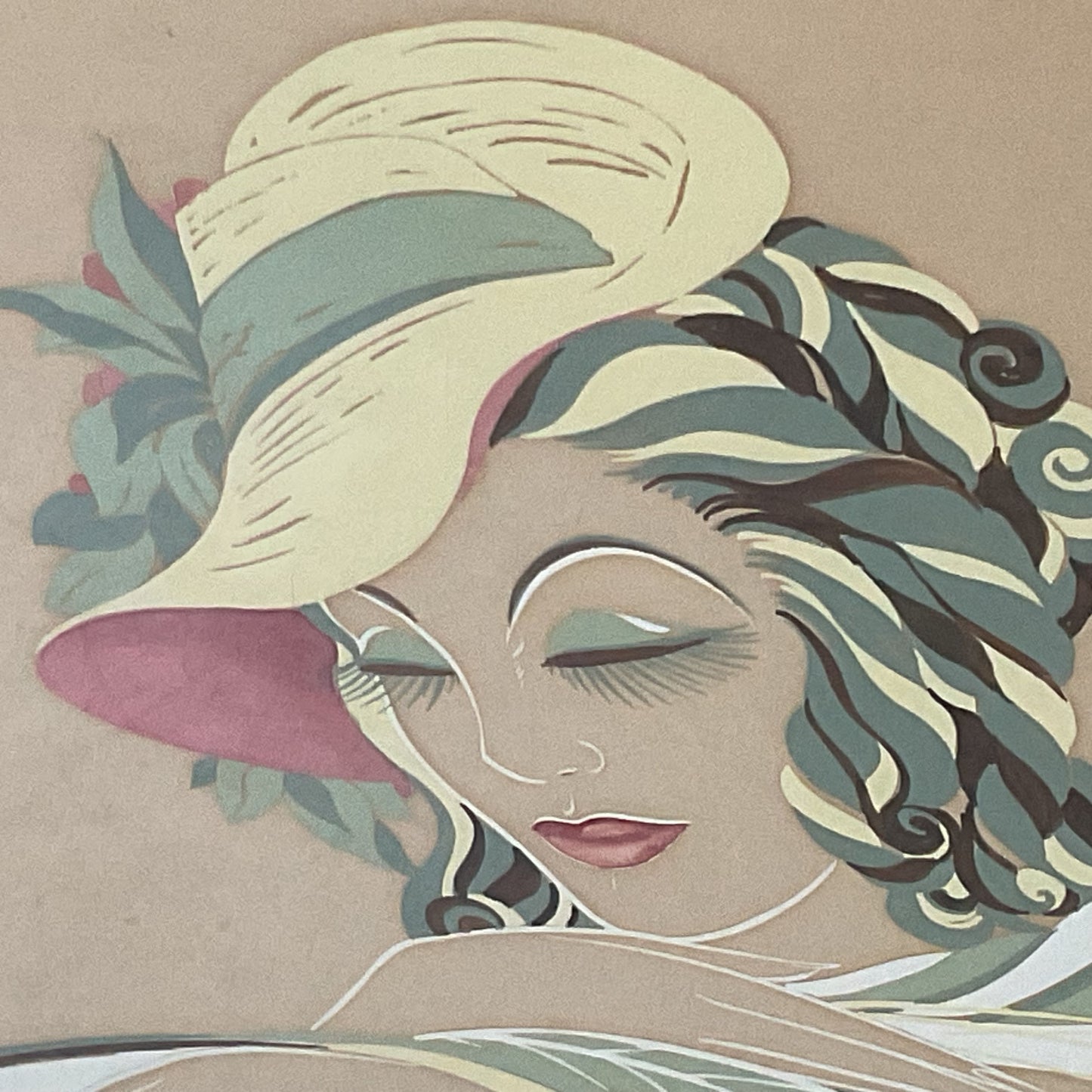 Signed Mid Century DUANE PERRIGO Art Deco Lady with Florals Painting