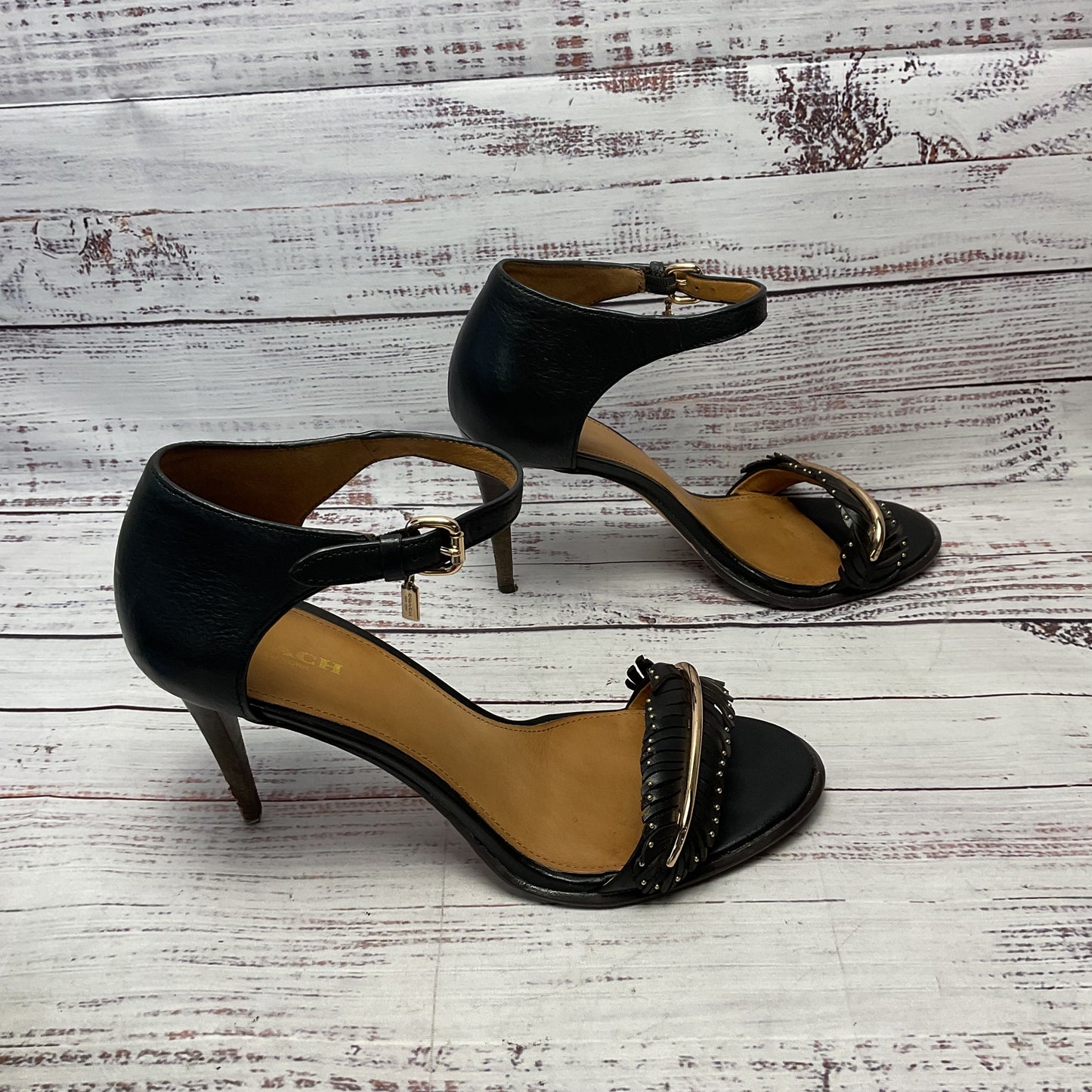 Coach Isabella Mill Feather Brown Leather Pump Heel Women 9 As-Is