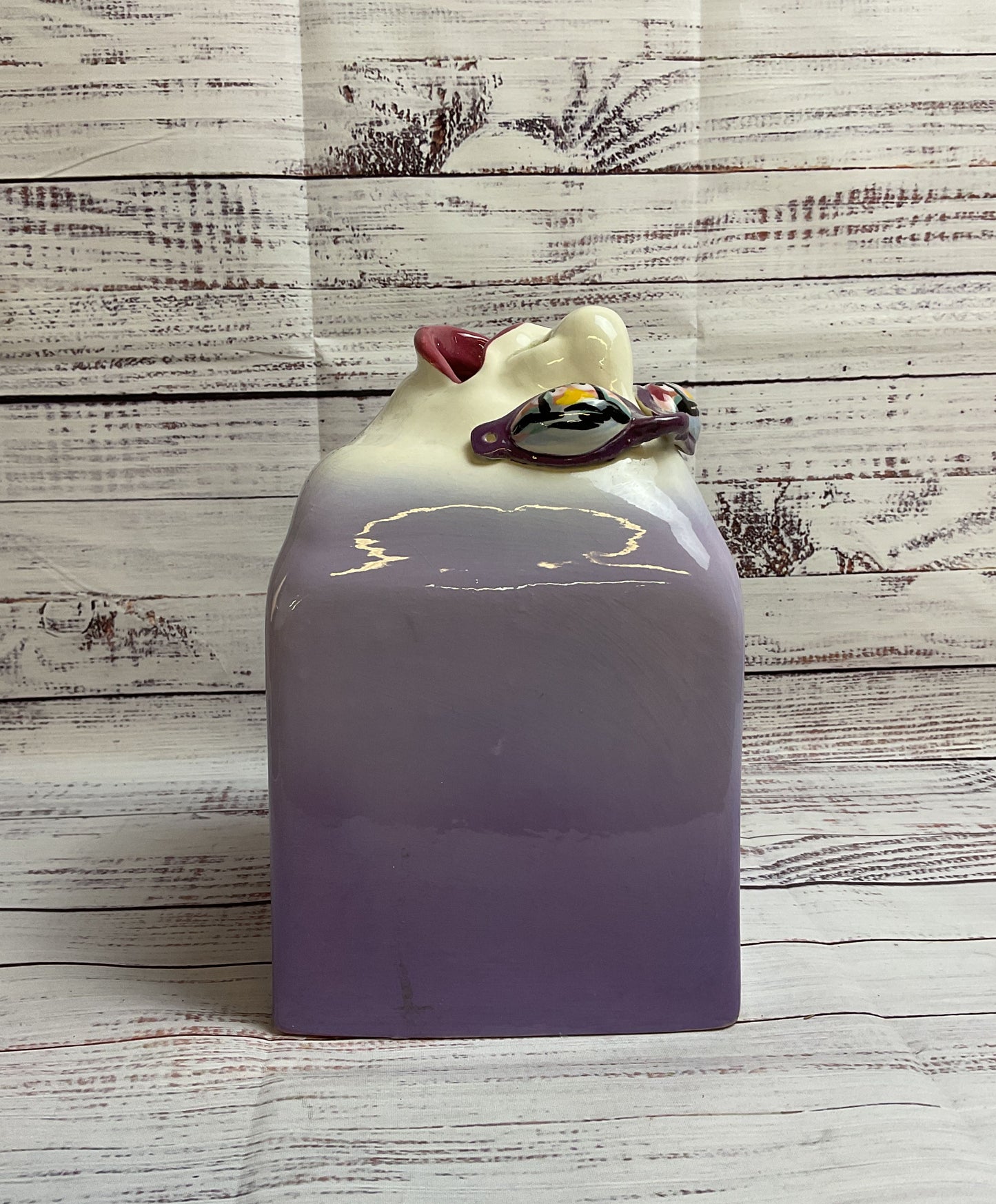 RARE Anita Harris English Art Pottery Purple Tissue Box Face