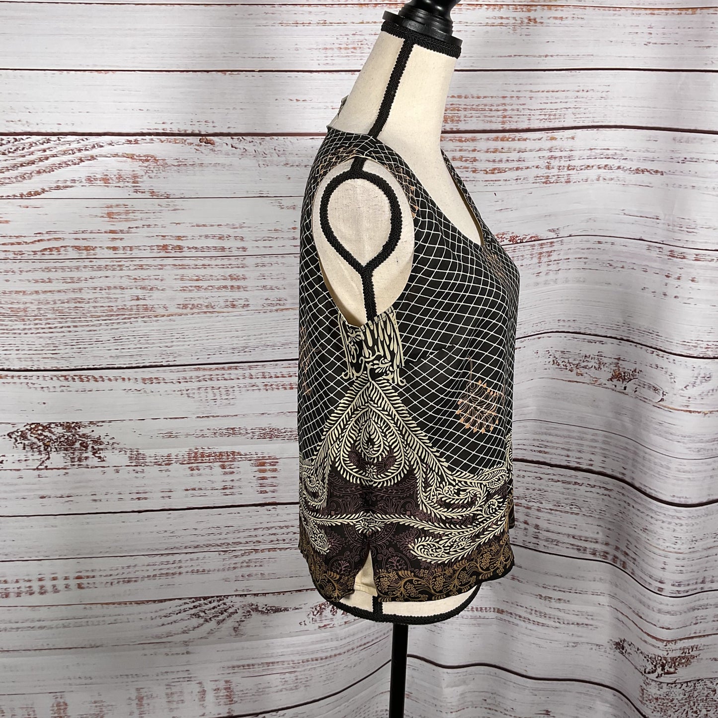 Citron Black Grid Print Silk Shirt Button Up Dress And Tank Top Set - Size XS