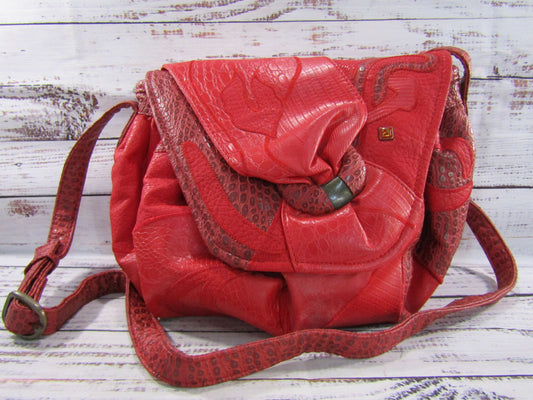 Vintage 1980's NAS Women's Red Leather Multi Print Shoulder Bag