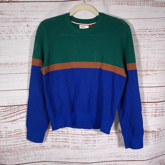 Wilson Blue/Green Colorblock Loose Knit Crewneck Sweater - Size L