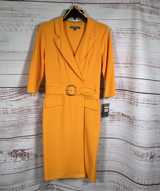 NWT Sharagano Apricot Notched Collar Crepe Blazer Dress Size 4 Retail $108