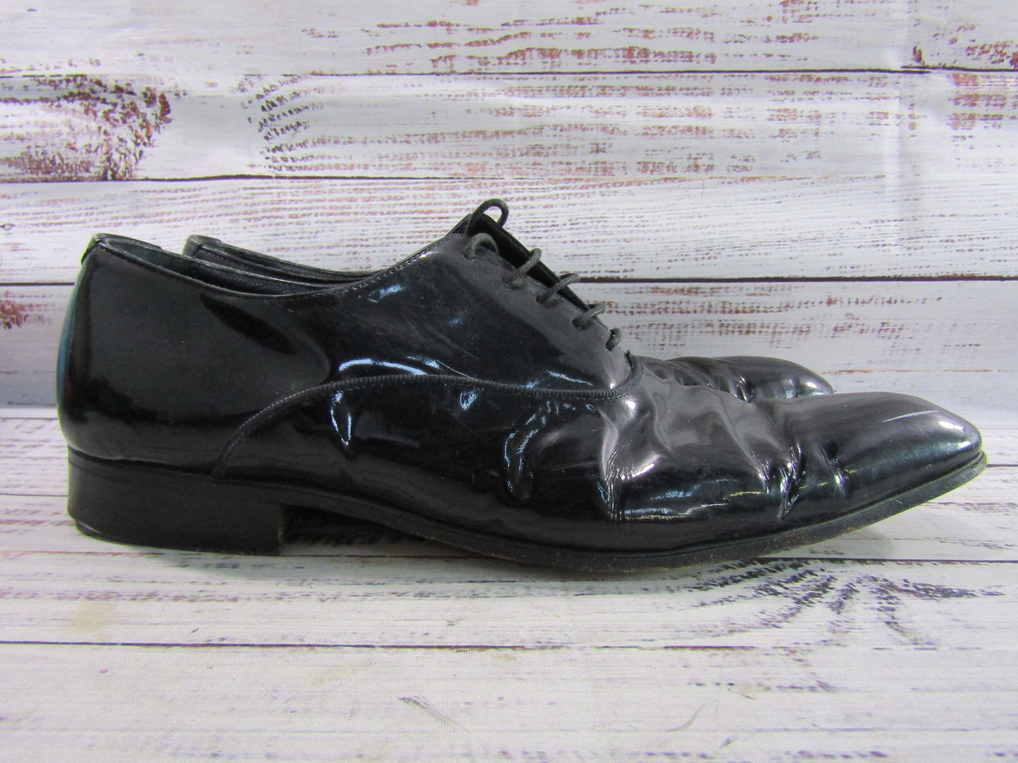 Vintage Yves Saint Laurent Men's Black Patent Leather Tuxedo Dress Shoes Size 8