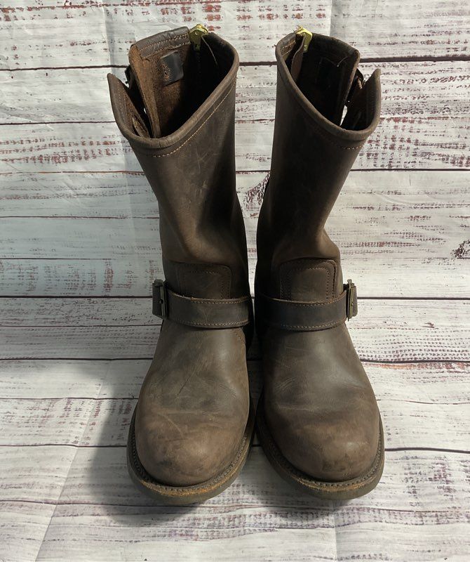 PRIMEBOOTS Engineer Boot Women Brown Leather Biker Belted Buckle Dainite 3 1/8