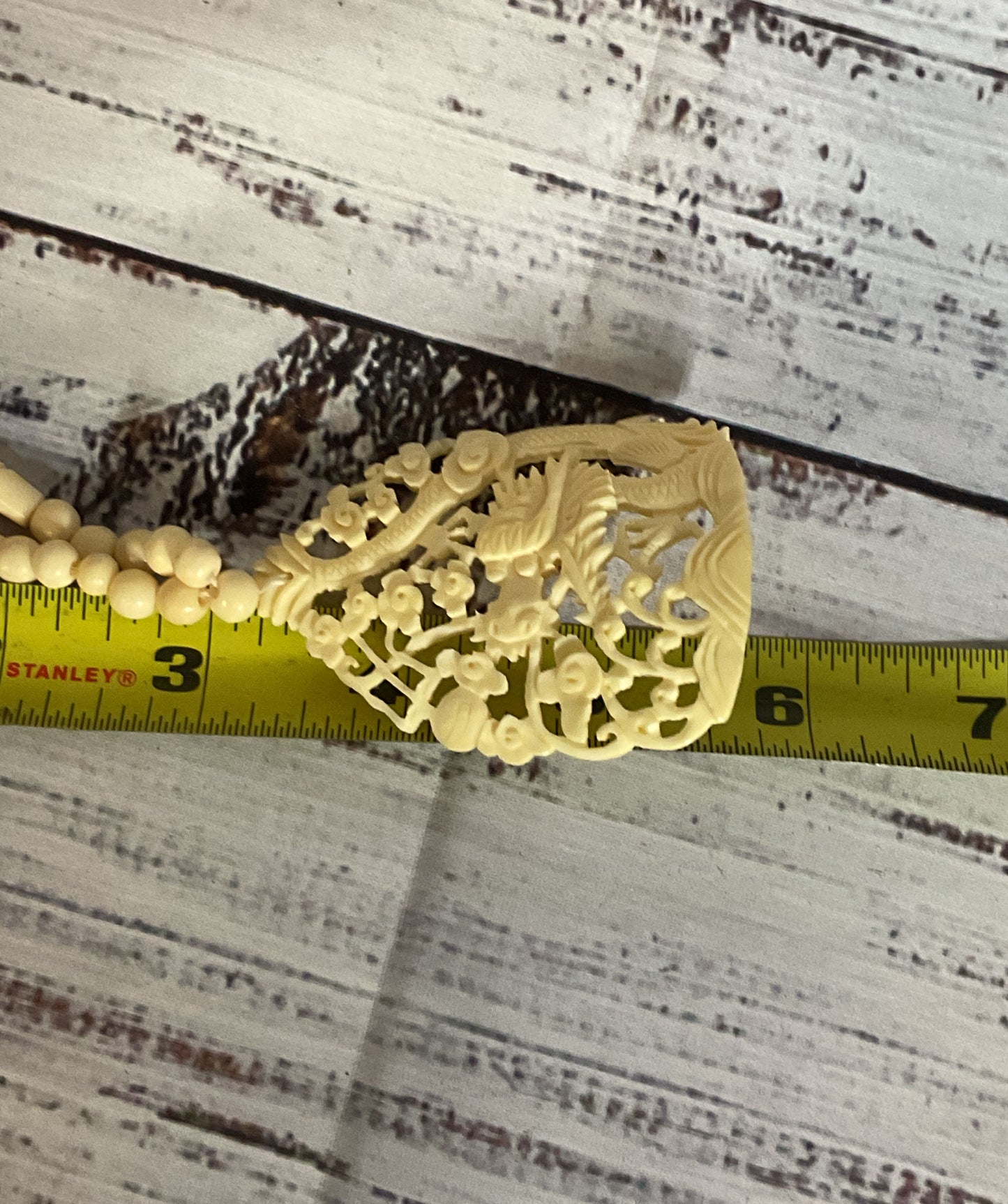 Carved Celluloid Silver Clasp Vintage Beaded Necklace