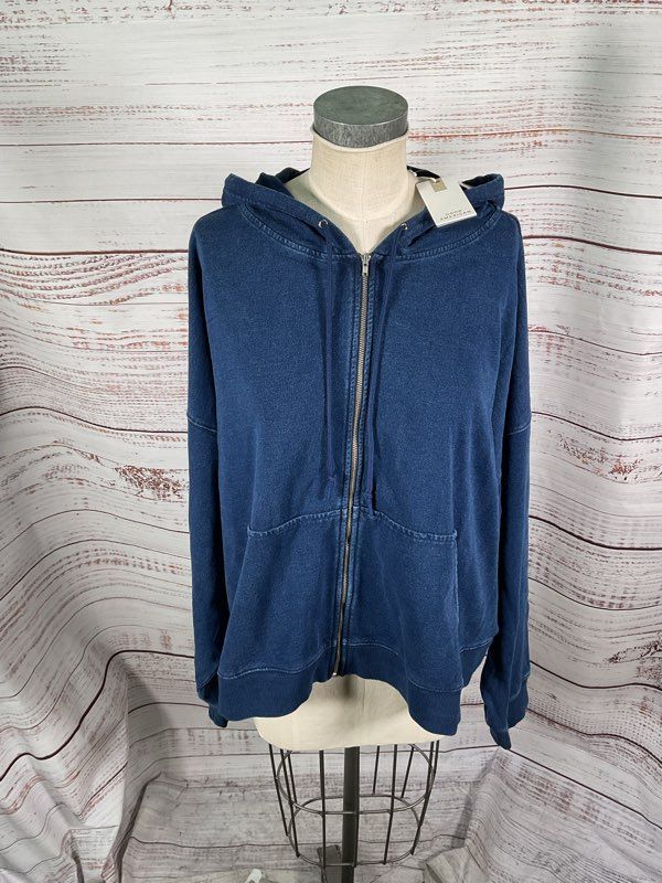 NEW Good American Women's Zip Up Indigo Blue Hoodie Size 2XL/3XL