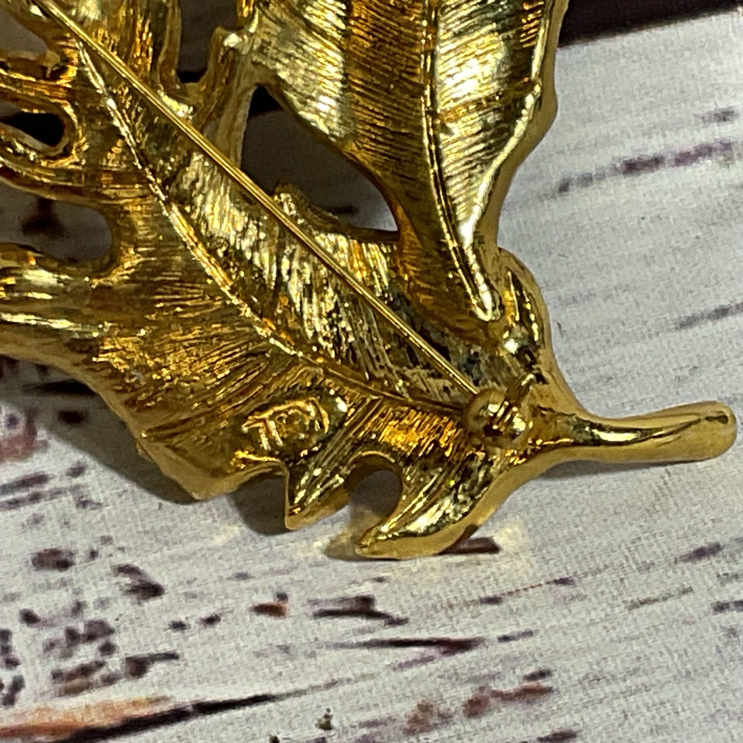 KENNETH JAY LANE Gold Tone Multicolor Rhinestone Leaf Brooch- 3"