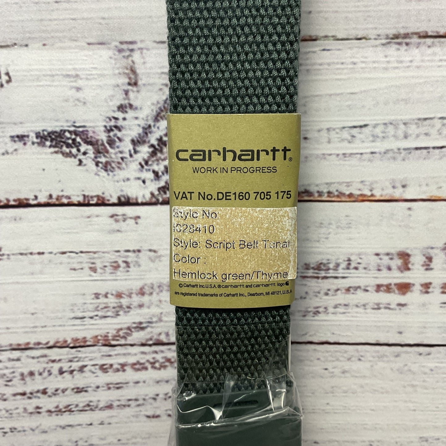 Carhartt Work In Progress Script Tonal Silver Pine Green Belt - Size 47" New