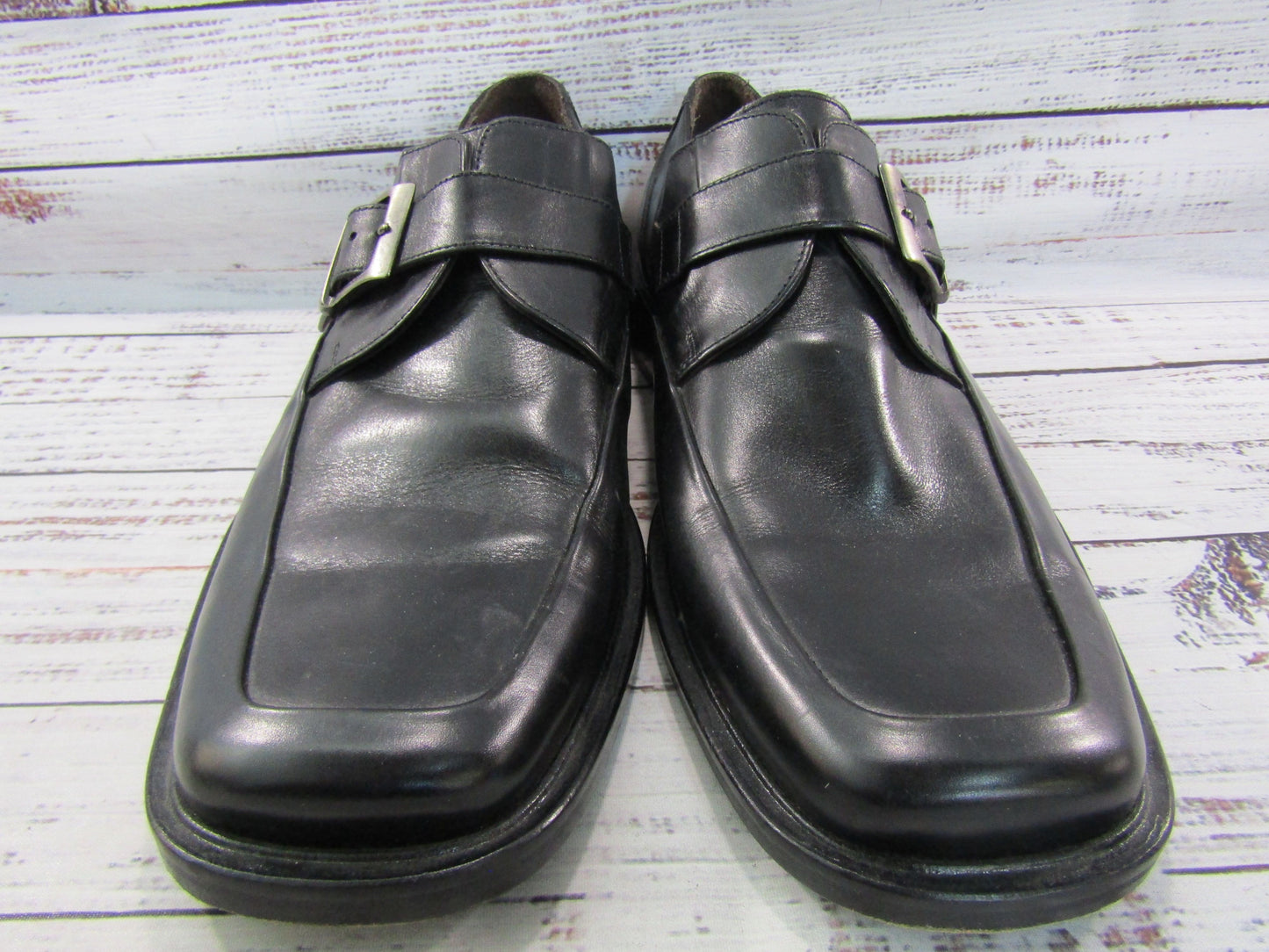 Johnston & Murphy Men's Black Leather Monk Strap Loafers Size 9.5 Made in Italy