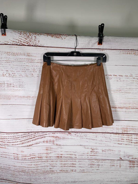 Alice + Olivia Carter Faux Leather Brown Pleated Mini Skirt Size 0 Women's