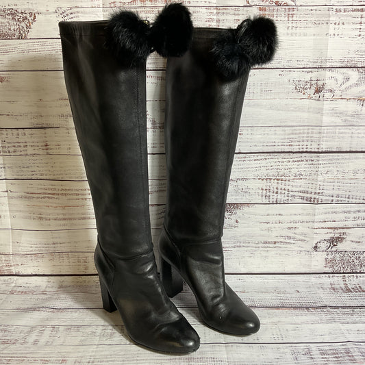 MICHAEL KORS Women's Black Tall Boots with Pom Pom Drawstring- SZ 8M