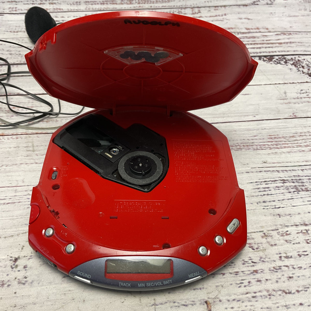 Sony Portable CD Player Red D-E220 ESP Max Parts Or Repair Turns On Spins