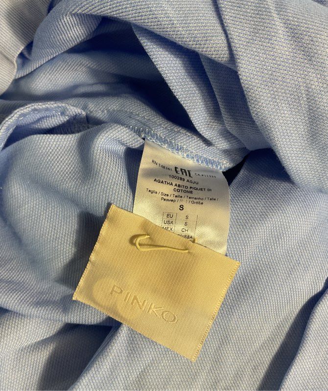 Pinko Women's Blue Poplin Loose Sleeve Short Button Dress Size S US