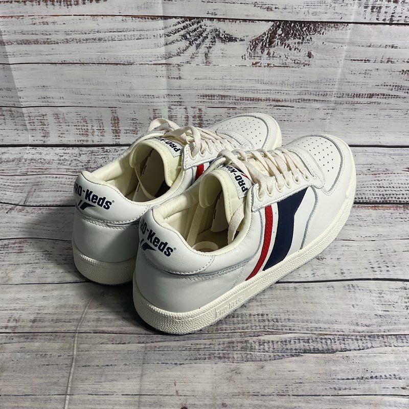 PRO-Keds Skyhawk White/Red/Blue Leather Sneaker Casual Shoe Men's Size 8.5