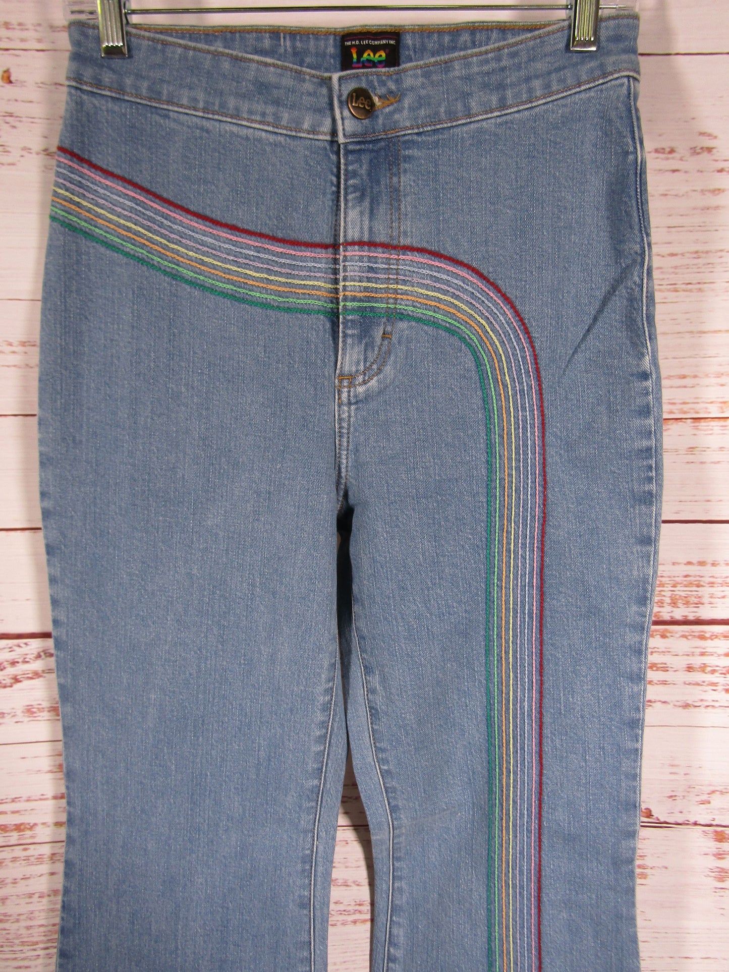 Lee Pride Women's Blue Denim Rainbow Accent High-Rise Super Flare Jeans Size 27