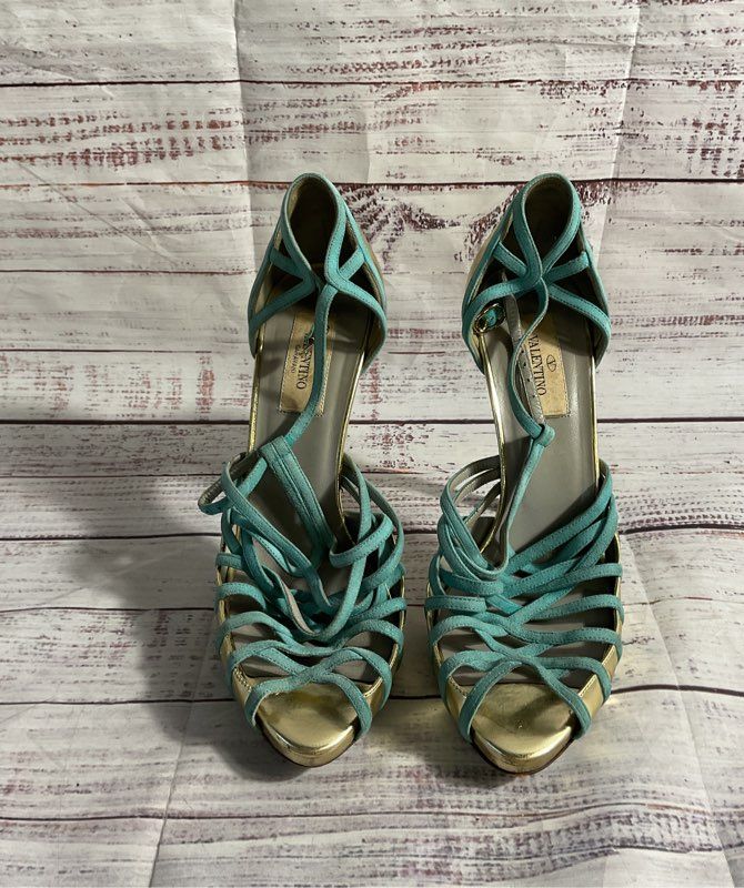 Vintage Valentino Garavani Patent Leather Suede Strappy Heels Size 37EU/7US
