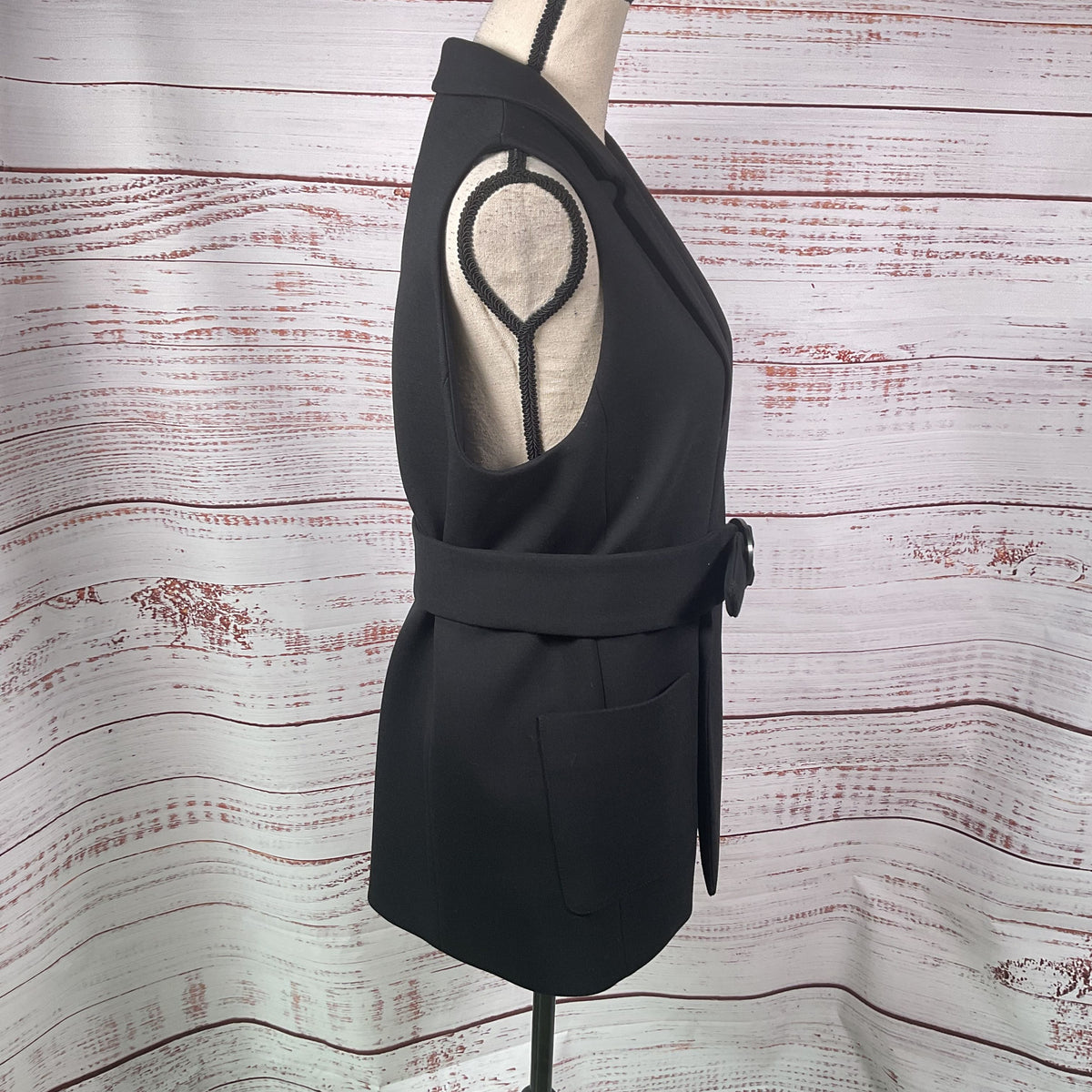 Sezane Black Polyester Wool Belted Closure Vest - Size 34