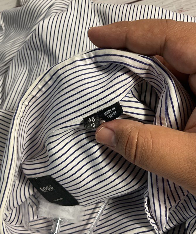 Hugo Boss Men's Slim Fit Striped Dress Button Shirt Size 18 US / 46