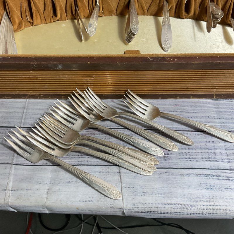 VTG National Silver Co 1930 Princess Royal 37 Pc Silver Plate Flatware Set+Case
