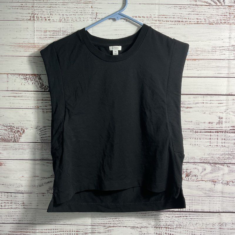 Cuyana Black Pima Cotton Blend Boxy Sleeveless Crewneck Top - Size XS