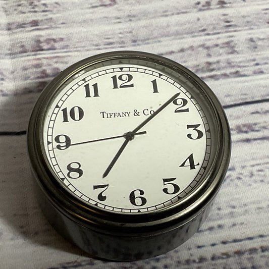 TIFFANY & CO. Gun Metal Desk Clock Trinket Box- 2" (NEEDS BATTERY)