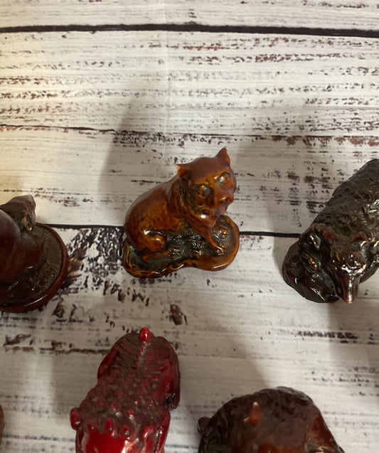 Lot 7 Resin Red Carved Animal Figures