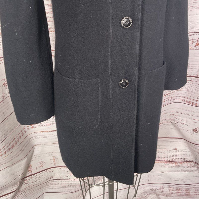 Cullen Black Wool Faux Fur Collar Mid-Length Cardigan Coat - Size S