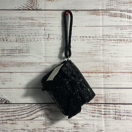 NWT Anthropologie Black Beaded Bow Wristlet Clutch Purse